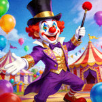 超级马戏团游戏中的魔术师小丑角色形象，手持魔术棒，戴着高礼帽